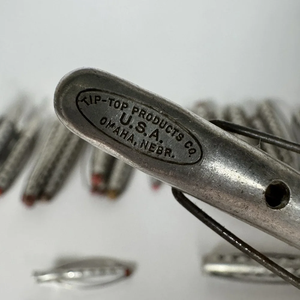 Vtg Tip-Top Products Aluminum Hair Curlers Rollers Omaha Red‎ Tips Lot of 49 MCM